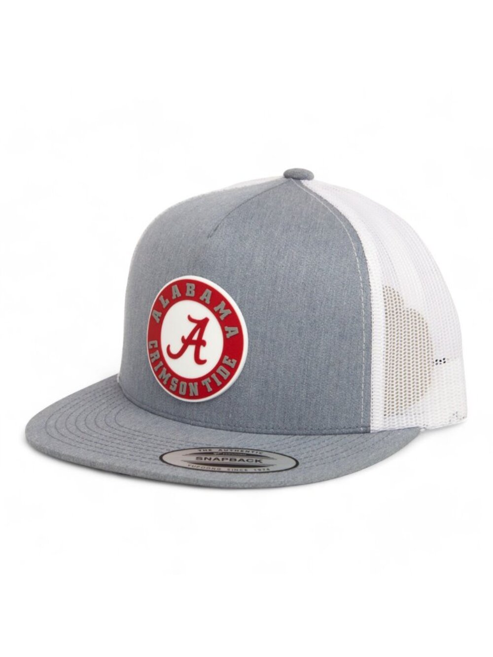 Alabama Crimson Tide Snapback Flat Bill Trucker Hat- Heather Grey/ White